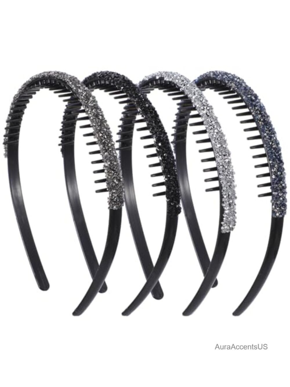 4Pc Rhinestone Headbands for Women with Teeth Anti-Slip Hair Accessories